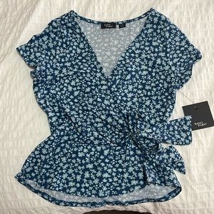 Rebel sugar summer side-tie blue floral blouse